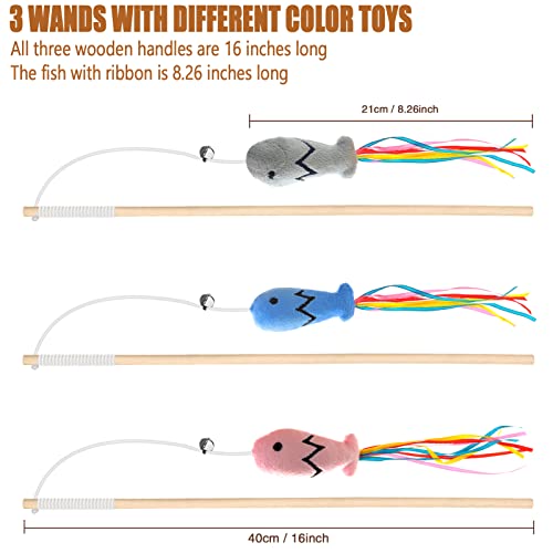 Natural Wood Cat Wand Toy with Ribbon Fish Teaser