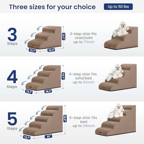 Ramp Dog Stairs for High Beds 22.6" H (Camel / 5-Step (33"D x 15.7"W x 22.6"H))