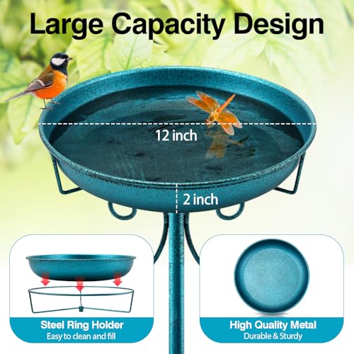 35In Metal Bird Bath for Outside (Blue)