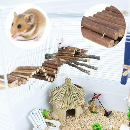 PIVBY Hamster Bridge Wooden Mouse Ladder Natural Rat Chew Rodents Toys for Chinchillas Guinea Pigs Hamster Mouse Rat Small Animal (2 PCS, Wood)