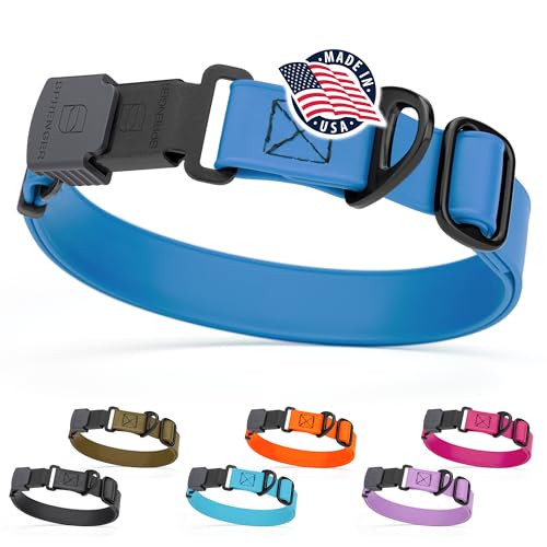 Biothane Waterproof Dog Collar with Herm Sprenger Black Stainless Steel Quick Release Buckle (W 3/4" x L 12"-19" / Cerulean Blue)