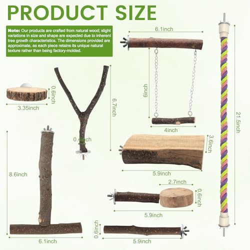 8 Piece Natural Wood Perches (brown / Swing & Rope Set - 8PCS)