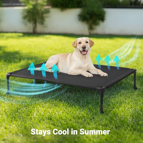 Outdoor Elevated Dog Bed Large Sized Dogs (42.0"L x 30.0"W x 7.0"Th / Black Silver)
