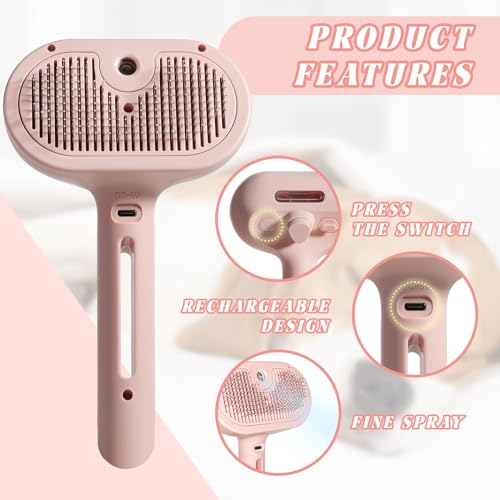 Self Cleaning Spray Cat Brush for Shedding (pink)