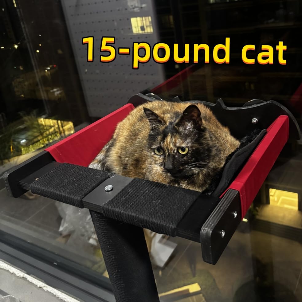 Cat Window Perch with Scratching Post Strong Supported (Black / Large 2)