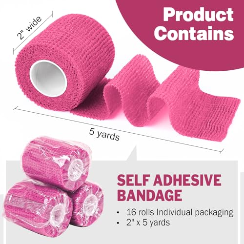 16 Pack Self Adhesive Bandage Wrap Pink (Pink / 2IN - 16Pack)