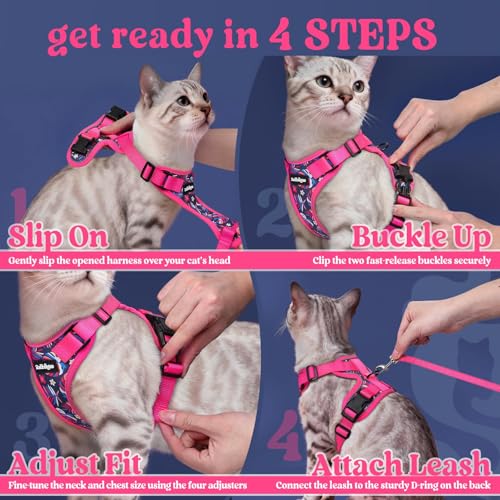 Cat Harness and Leash Set (M / Coconut Fuchsia)