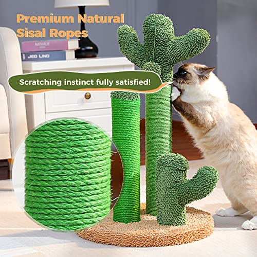 Cactus Cat Scratching Post 27”Cat Scratcher with Toy Ball (Large 27" / Khaki)