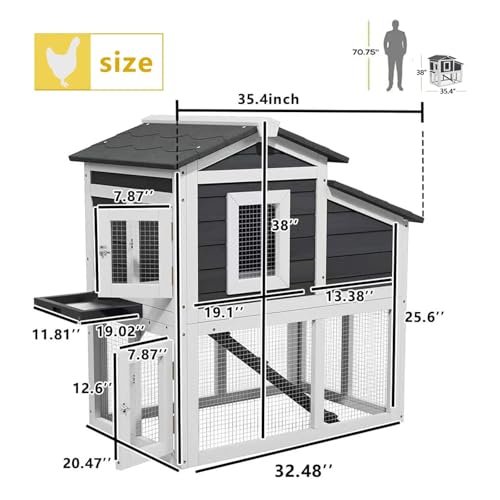 Chicken Coop Rabbit Cage for Outdoor Indoor with 2 Nesting Box (C01 Grey with White)