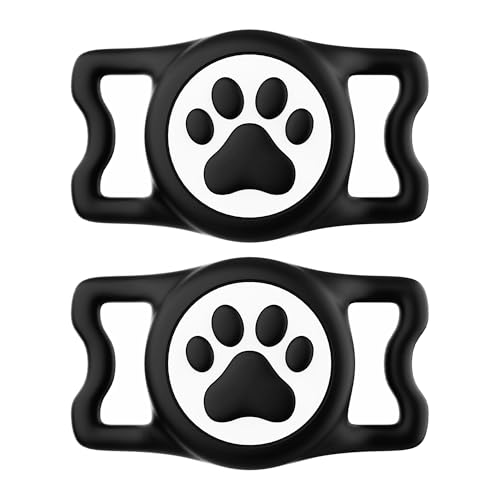 IP68 Waterproof for AirTag Dog Collar Holder (2 Pack Black)
