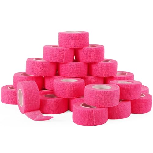 24 Rolls Elastic Self Adhesive Bandage Wrap 1 Inch (1 Inch-24 Count Hot Pink)