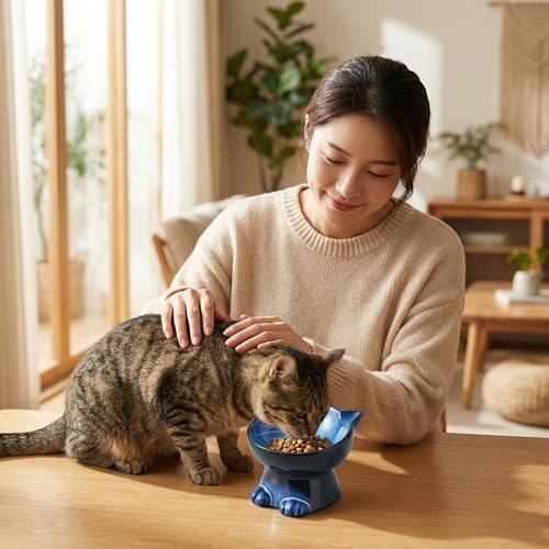 Elevated Cat Bowls (4.5 OZ / Blue & Black)