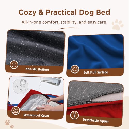 Orthopedic Dog Bed for Extra Large Dogs with Bolster (45.0"L x 35.0"W x 8.5"Th / Classic Tri-Color)