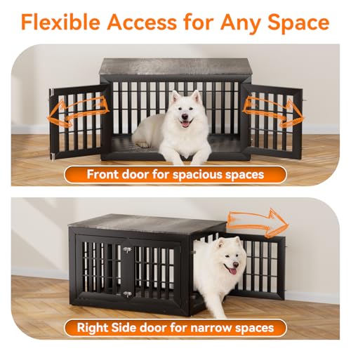42" Heavy Duty Dog Crate Furniture for Large (42.1"L x 28.7"W x 28.5"H / Black+Grey)