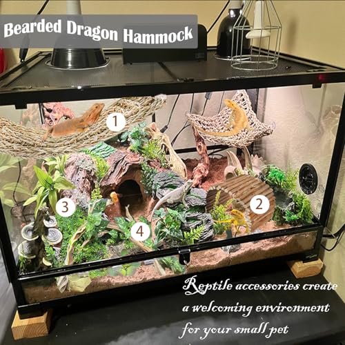 Reptile Hideout Wooden Bridge Bearded Dragon Hammock Reptiles Jungle Climbing Vines Flexible Leaves Bearded Dragon Accessories for Lizard Gecko Chameleon Snake Hamster