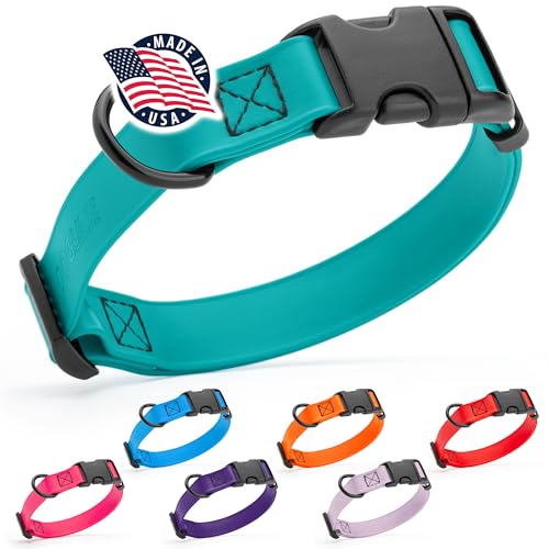 Biothane Waterproof Dog Collar with Quick Release Buckle Strong Coated Nylon Webbing with Odor (3/4"W by 12-19"L / Teal)