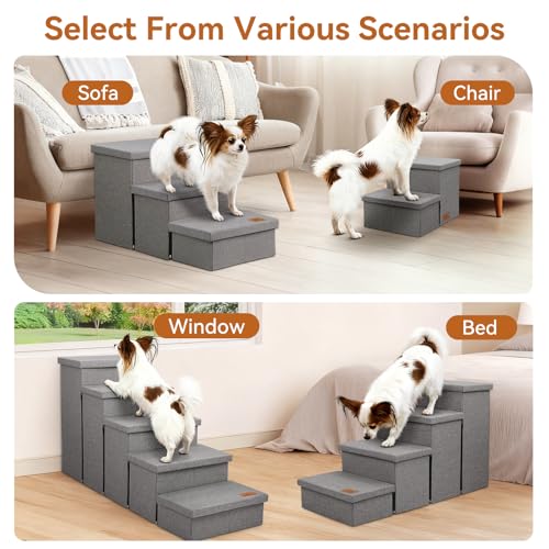 Dog Stairs with Storage (Grey No Condo / 3)