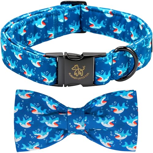 Dog Collar Shark Print Pet Collar with Bow Boy Large (Blue Shark / X-Large (Pack of 1))