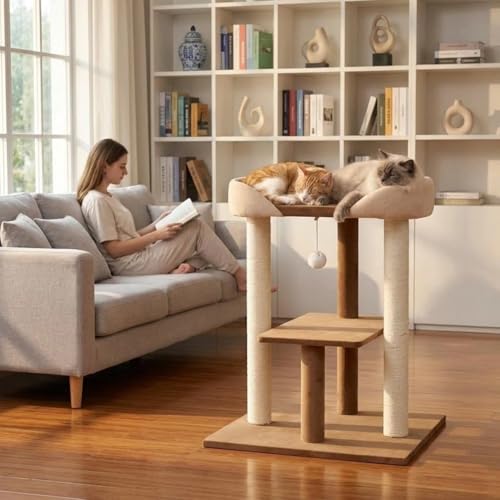 Modern Wooden Cat Tree Tower with Extra Large Platform (D)