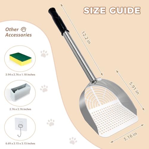 Cat Litter Scoop Deep Shovel (Long Handle-For particles up to 3 mm / Silver)