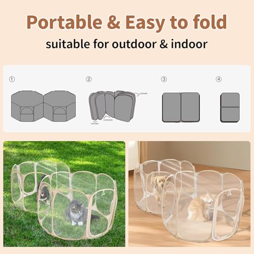 Cold Resistant Cat Playpen PVC Dog Playpen Puppy Playpen (Clear / 83.5"L x 41.4"W x 32.3"H)