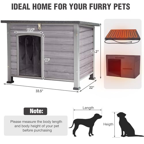 33.3’’ Heated Outdoor Dog House Weatherproof Insulated Dog Kennel with Metal Frame (Heated Dog House)
