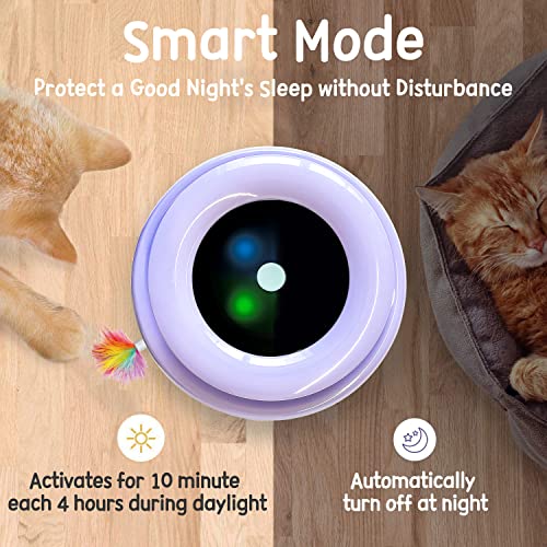 Cat Toys, 2-in-1 Interactive Cat Toys for Indoor Cats, Automatic Cat Toy Balls, Mice Toys Ambush Feather Kitten Toys with 7pcs Attachments, Dual Power Supplies, Adjustable Speed, Auto On/Off (Periwinkle)