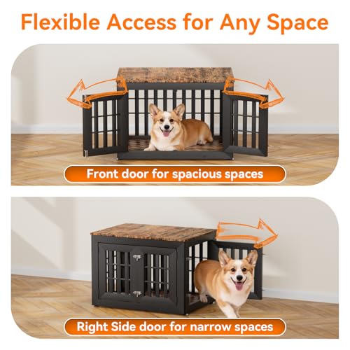 32" Heavy Duty Dog Crate Furniture for Small (32.7"L x 24.4"W x 25.8"H / Black+Brown)