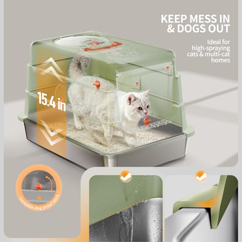 Stainless Steel Cat Litter Box with Lid (Green)