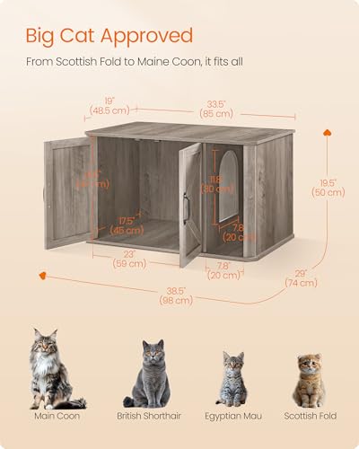 Double Cat Litter Box Enclosure for 2 Cats (Heather Griege / L (33.5"L x 19"W x 19.5"H))