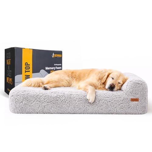 Orthopedic Memory Foam Dog Bed 7" Inch Thick Extra Large Dog Bed with Pillow Fluffy Grey 50"x34"x10" Includes Waterproof Liner & Durable Removable Cover with Smart Design (Grey - Fluffy / XL - 50"x34"x10")