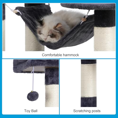Cat Tree Tower with Sisal Scratching Posts (53.7 Inches / Smoky Gray)