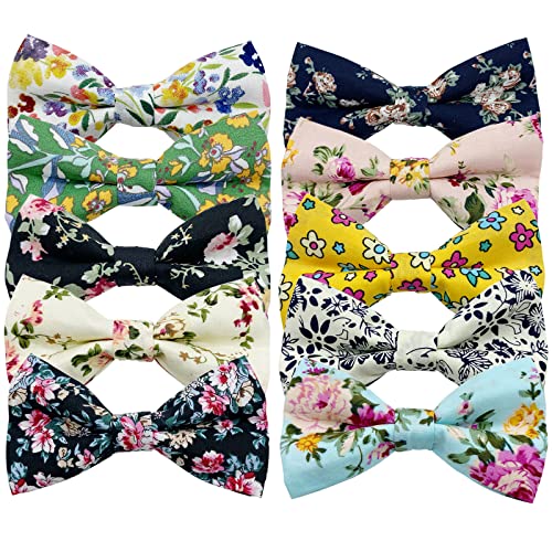 Dog Bow Ties 10 PCS Flower Pattern Adjustable Bowties for Cats & Small Medium Large Dogs Collar Charms for Birthday Wedding Parties（Flower） (Medium)