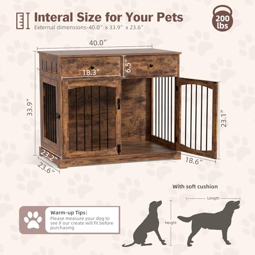 40'' Wooden Dog Crate Furniture (Brown)