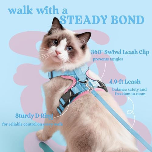 Cat Harness and Leash Set (Xxs / Light Blue & Pink)
