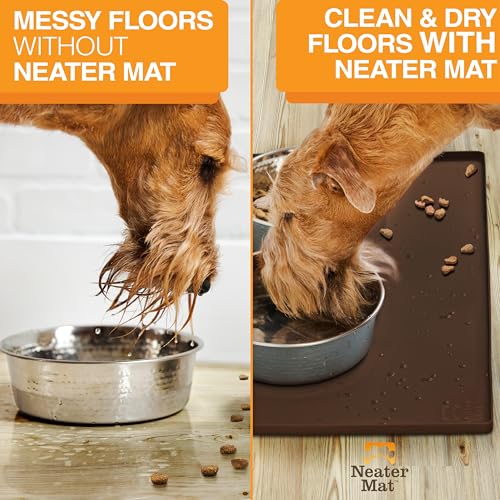 Neater Mat Pet Mats for Food and Water (16"L x 10"W / Brown)