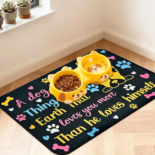 Pet Feeding Mat for Floors Waterproof Dog Mat for Food and Water Absorbent Quick Dry Non Slip mat for Cat Bowls (24"L x 16"W / Black)