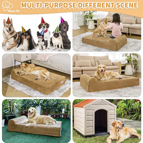 Orthopedic Dog Beds for Large Dogs (52.0"L x 36.0"W x 7.0"TH / Premium Version-Khaki)