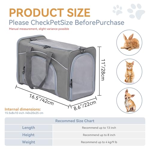 Airline Cat Carrier for Small Cats (Grey / 16.5"L x 8.6"W x 11.0"H)