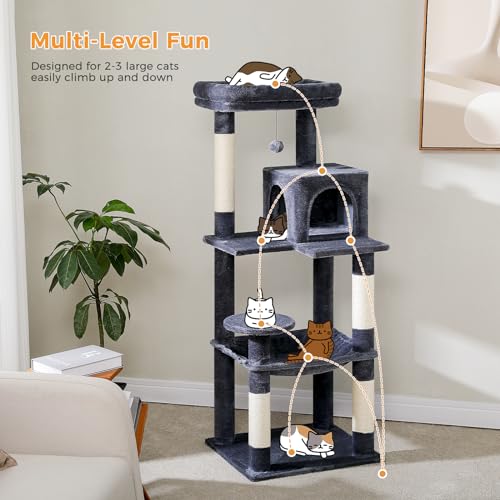 56.3" Cat Tree for Indoor Cats Large Adult with Hammock (Dark Grey / 56 Inches)