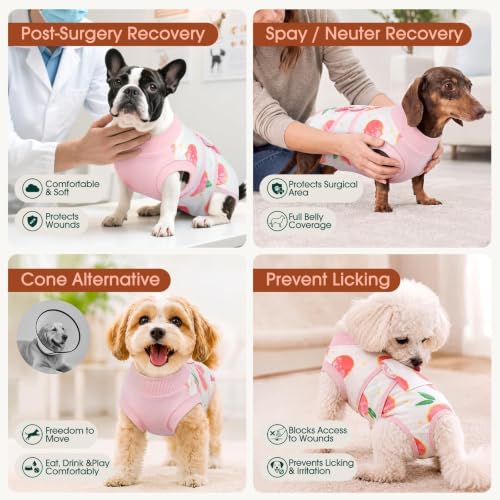 Recovery Suit for Dogs Cats (S (Back:11.4-13.4'', Weight:7-15 Lb) / 1#Blush Peach)