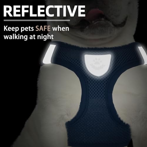 Dog Harness Collar and Leash Set No Pull for Small Medium Sized (Solid NavyBlue / M (CHEST 16"-18"))