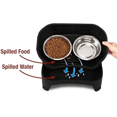 Express Mess Proof Dog Bowls Elevated for Medium to Large Sized Breed (Medium to Large w/ Standard Bowls / Midnight Black)