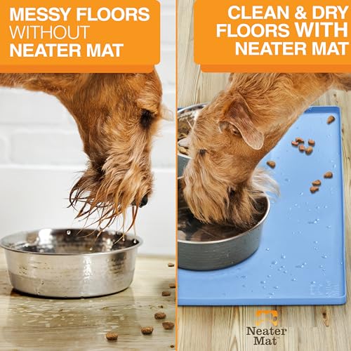 Neater Mat Pet Mats for Food and Water (16"L x 10"W / Light Blue)