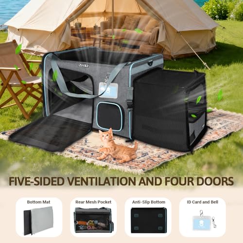 Side Expandable Extra Large Cat Carrier with Litter Box (grey)