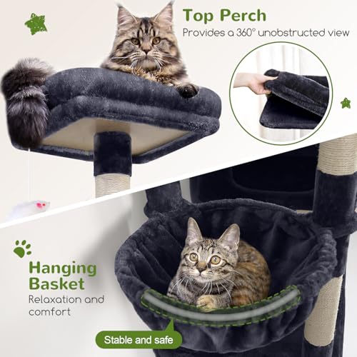 Extra Large Cat Tower for Big Cats 20 lbs (81 inch / Dark Grey)