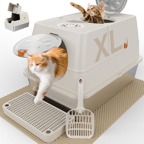 Stainless Steel Litter Box with Lid (Beige)