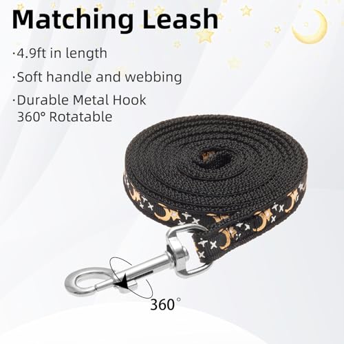 Adjustable Cat Harness and Leash Set Escape Proof Kitten Strap Collar for Walking Travel (Medium / Black(Moon&Star))