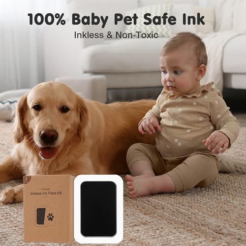 Inkless Paw Print Kit for Dogs (Black Pad,Walnut Wood Frame / 4-Pack,Large)