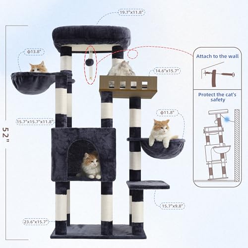 Sturdy Cat Tree Tower for Large Cats (52 inches / Dark Gray)